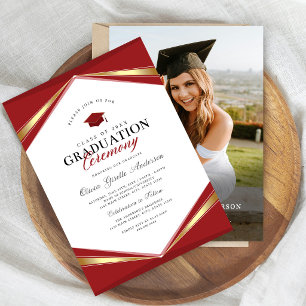 Convite de Foto de Formatura Elegante em Vermelho
