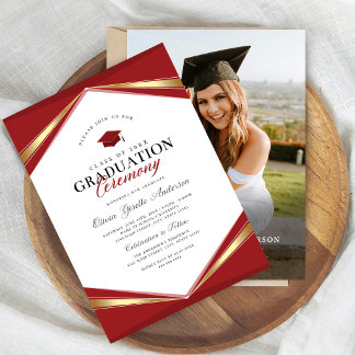 Convite de Foto de Formatura Elegante em Vermelho 