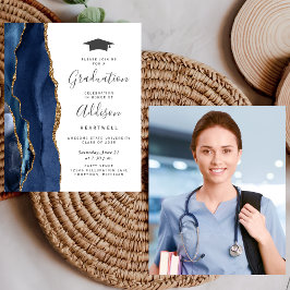 Convite de Foto de Formatura Orçamento Azul Dourad