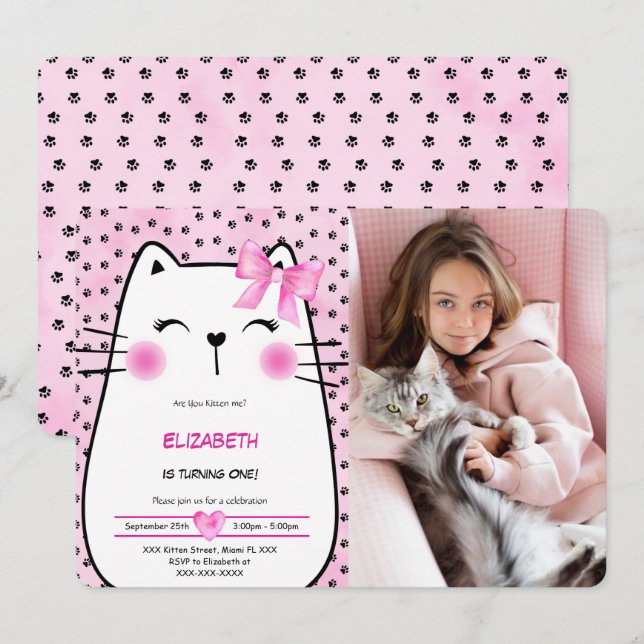 Convite de Foto de Gatinho (Frente/Verso)