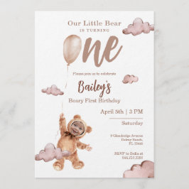 Convite de Foto de Primeiro Aniversário Beary