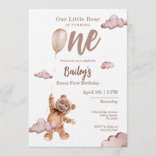 Convite de Foto de Primeiro Aniversário Beary