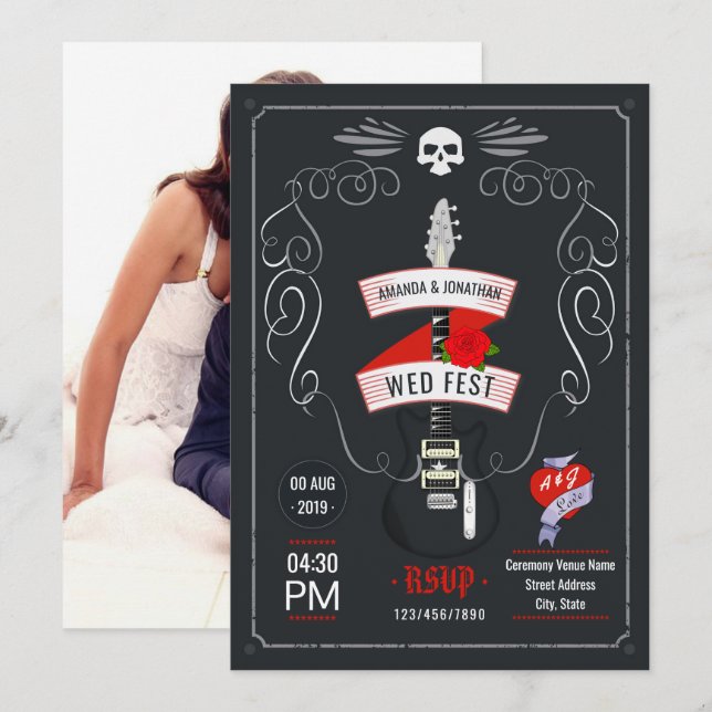 Convite de foto de quadro-negro de casamento de Ro (Frente/Verso)