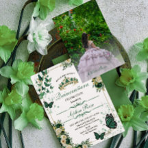 Convite de Foto de Quinceañera Borboleta Verde Esm