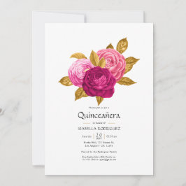 Convite de Foto de Quinceañera Floral Rosa-Claro e