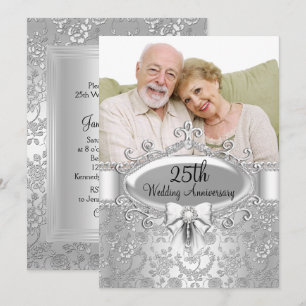 Convite de Foto de Rosa de Prata Elegante de 25º A