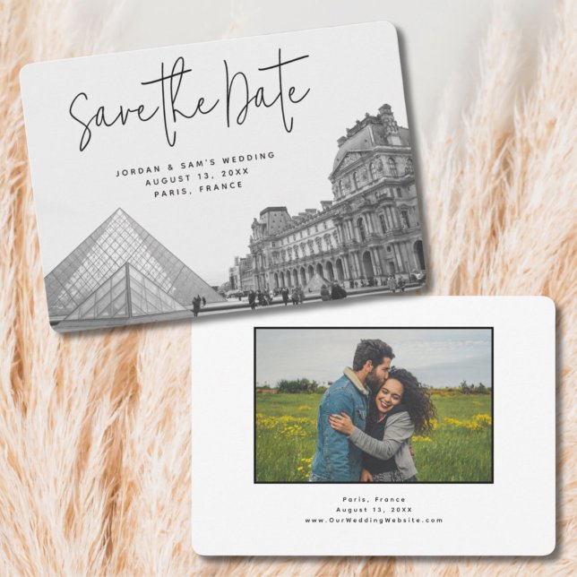Convite de Foto de Salvar a Data do Casamento de P (Paris Wedding Save the Date with Engagement Photo)