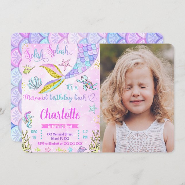 Convite de Foto de Sereia (Frente/Verso)