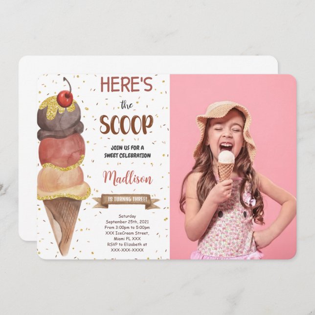 Convite de Foto de Sorvete Editável (Frente/Verso)