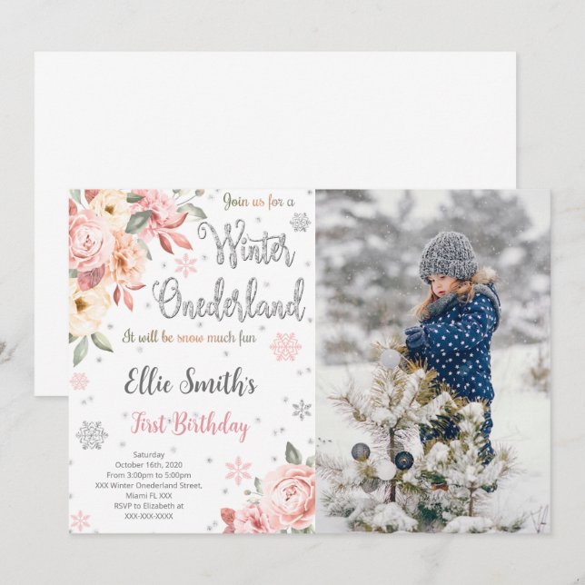 Convite de Foto do País das Maravilhas de Inverno  (Frente/Verso)