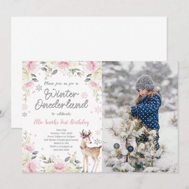 Convite de Foto do País das Maravilhas de Inverno  (Frente/Verso)