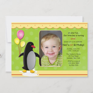 Convite de Foto do Pinguim de Aniversário