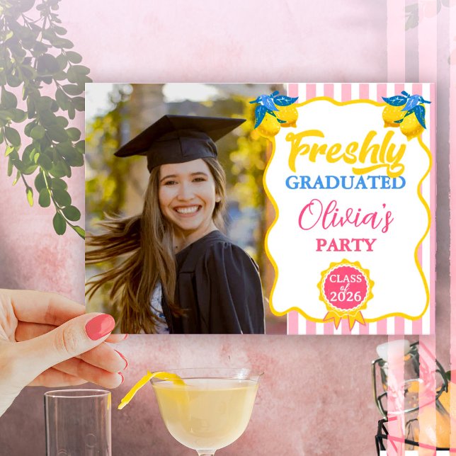 Convite de Foto e Código QR de Limonada Rosa para  (Criador carregado)