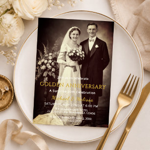 Convite de Foto Elegante para Aniversário de Ouro