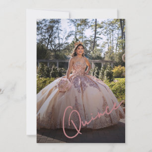Convite de Foto Elegante Rosa Princesa Quinceañera