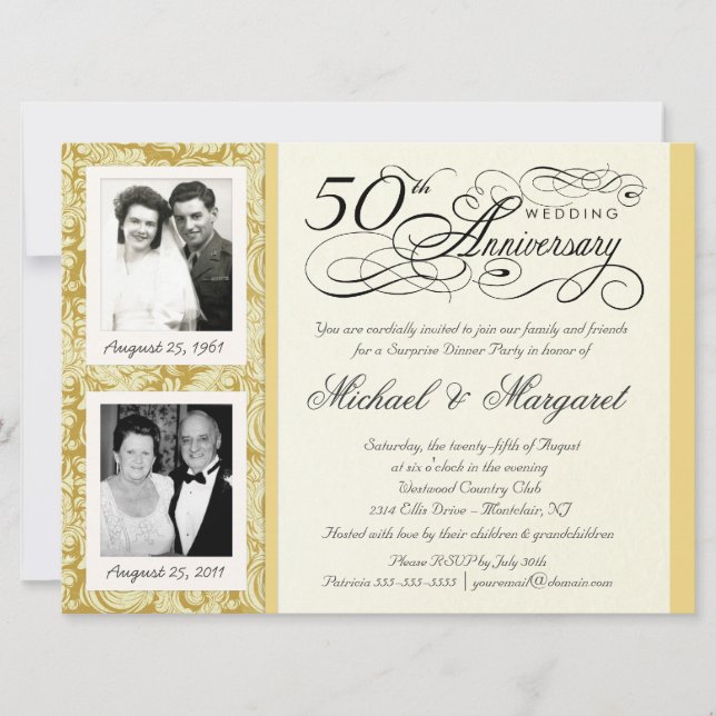 Convite de Foto Fancy de 2 para Aniversário de 50  (Frente)