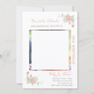 Convite de Foto Floral de 90 Birthday