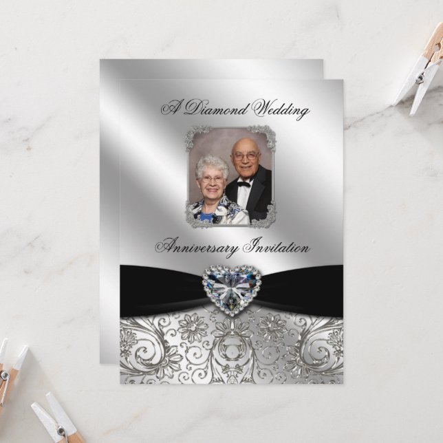 Convite de Foto para Bodas de Diamante 5.5x7.5 (Frente/Verso In Situ)