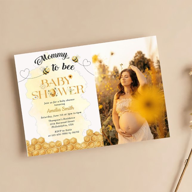 Convite de Foto para Chá de Bebê Mommy To Bee (Criador carregado)