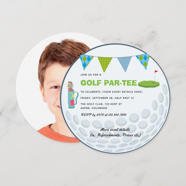Convite de Foto para Festa com Tema de Golfe (Frente/Verso)