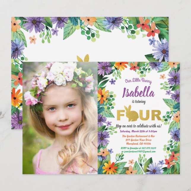 Convite de foto para festa de 4º aniversário da Pá (Frente/Verso)