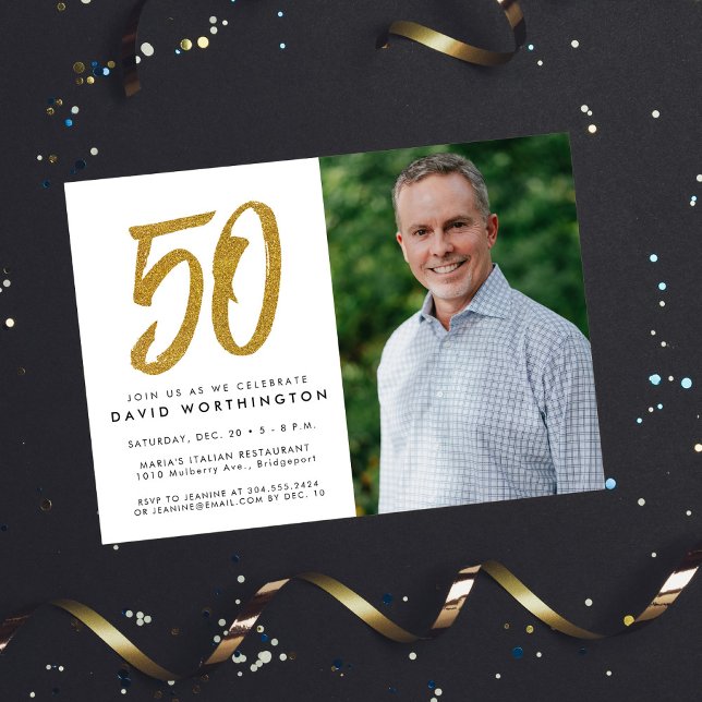 Convite de foto para festa de 50 anos com brilho d (Criador carregado)