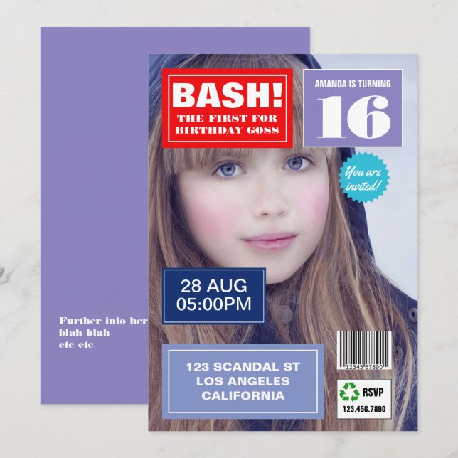 convite de foto para festa de aniversário na capa  (Frente/Verso)