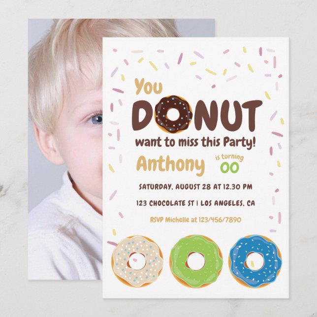 Convite de Foto para Festa de Donut (Frente/Verso)