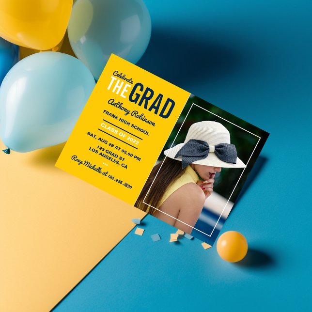 Convite de Foto para Festa de Formatura Azul e Mil (Criador carregado)