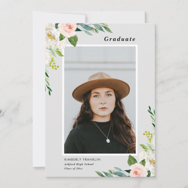 Convite De Foto Para Graduação Floral De Jardim (Frente)