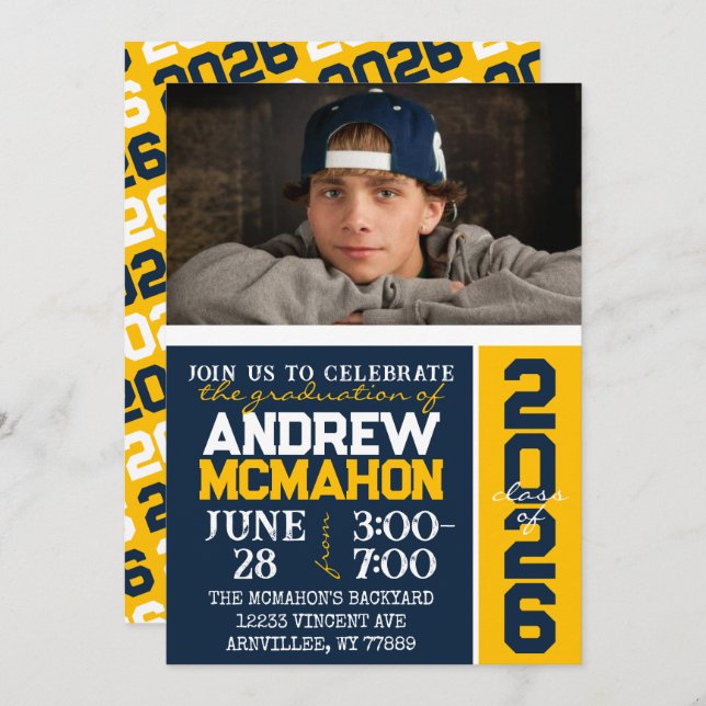 Convite de Foto para Graduação Moderna e marinho (Frente/Verso)