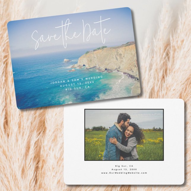 Convite de Foto para Salvar a Data do Casamento em (Big Sur Save the Date with Engagement Photo)