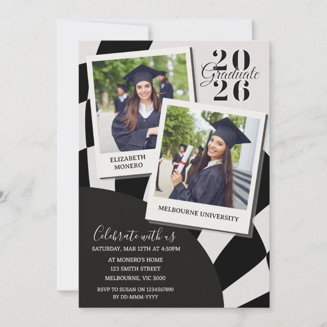 Convite de Foto Polaroid de Formatura Moderna (Frente)
