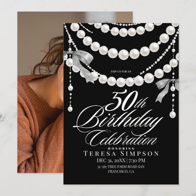 Convite de Foto Preto e Branco para Aniversário de (Frente/Verso)