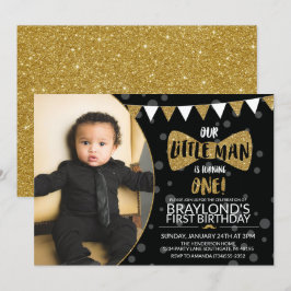 Convite de Foto Preto e Dourado Little Man