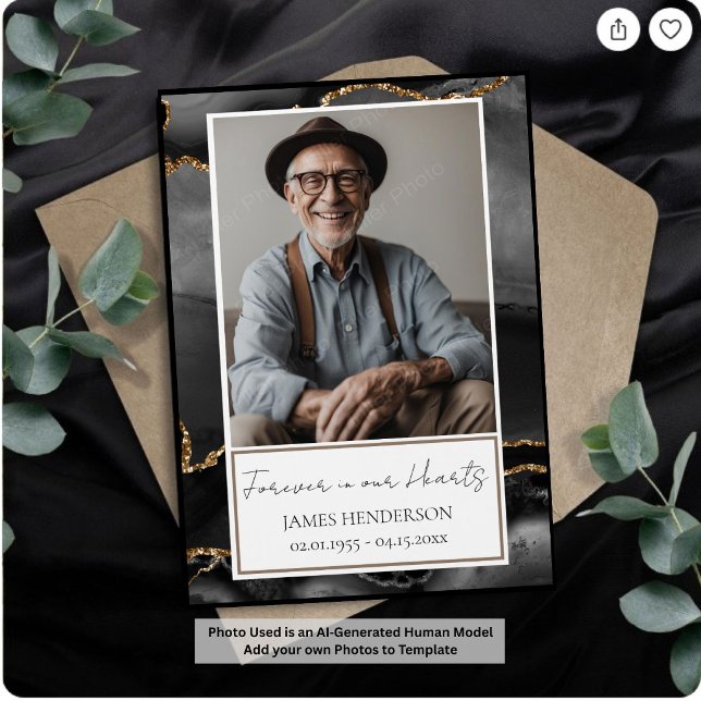 Convite de Foto Preto e Dourado Memorial (Criador carregado)