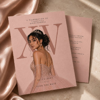 Convite de Foto Quinceañera Modern Blush XV