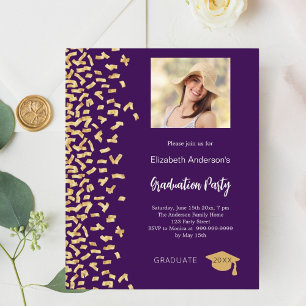 Convite de foto roxo dourado para festa de formatu