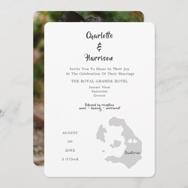 Convite de Foto Santorini de Destino de Casamento (Frente/Verso)