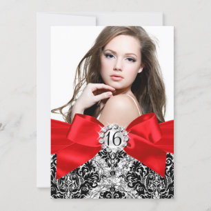 Convite de Foto Sweet 16 Glitter Damask & Laço Ver