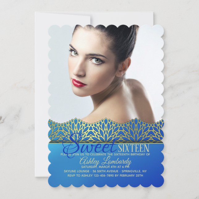 Convite de Fotografia Azul e Dourado (Frente)