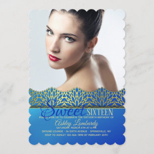 Convite de Fotografia Azul e Dourado