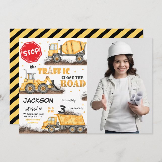 Convite de Fotografia de Aniversário para Construç (Frente/Verso)