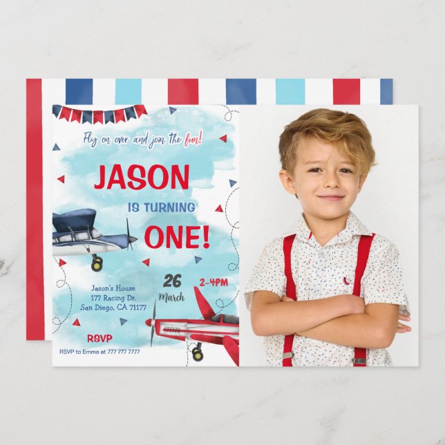 Convite de Fotografia de Avião Azul (Frente/Verso)