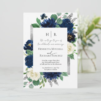 Convite de Fotografia de Casamento Floral Azul Ele