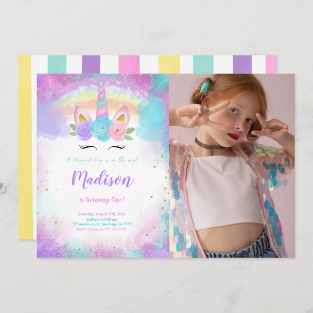 Convite de Fotografia de Festa de aniversário Unic (Frente/Verso)