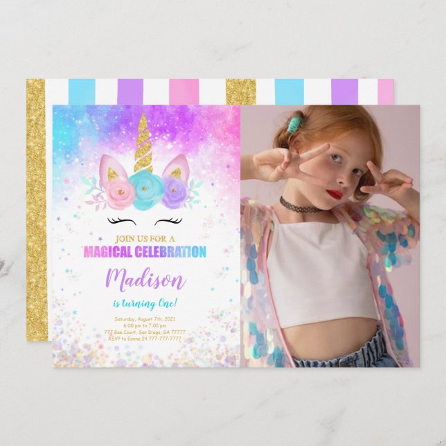 Convite de Fotografia do primeiro aniversario Unic (Frente/Verso)