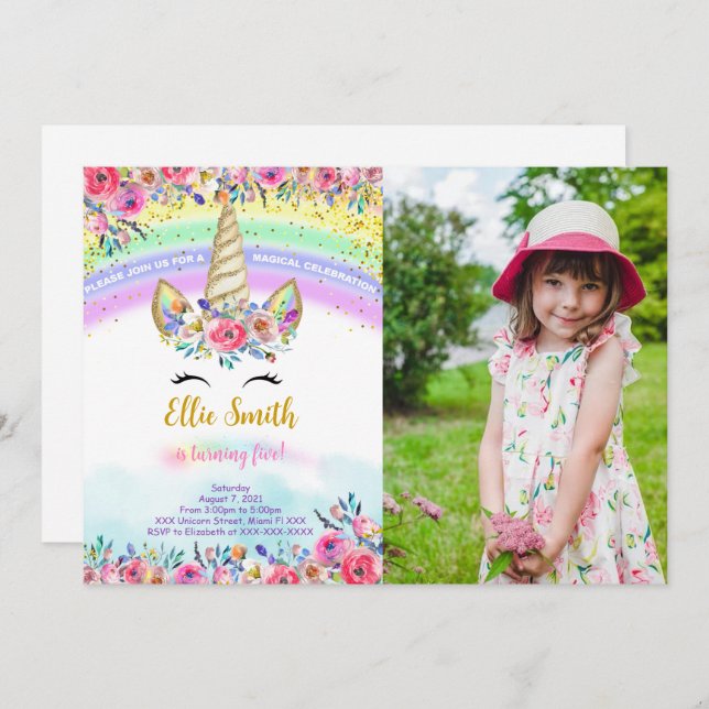 Convite de Fotografia do Red Magical Unicorn (Frente/Verso)