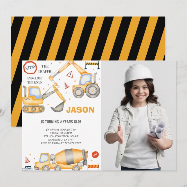 Convite de Fotografia do segundo aniversário Const (Frente/Verso)