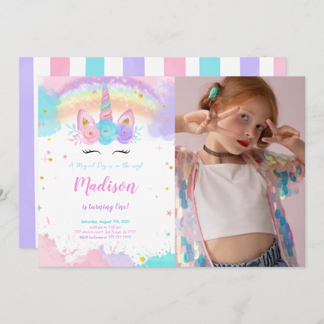 Convite de Fotografia do Unicorn Party (Frente/Verso)